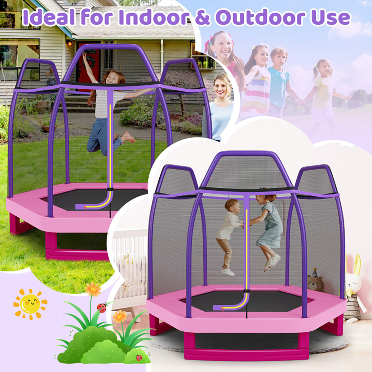 7' Kids Bounce Jumper Trampoline with Enclosure