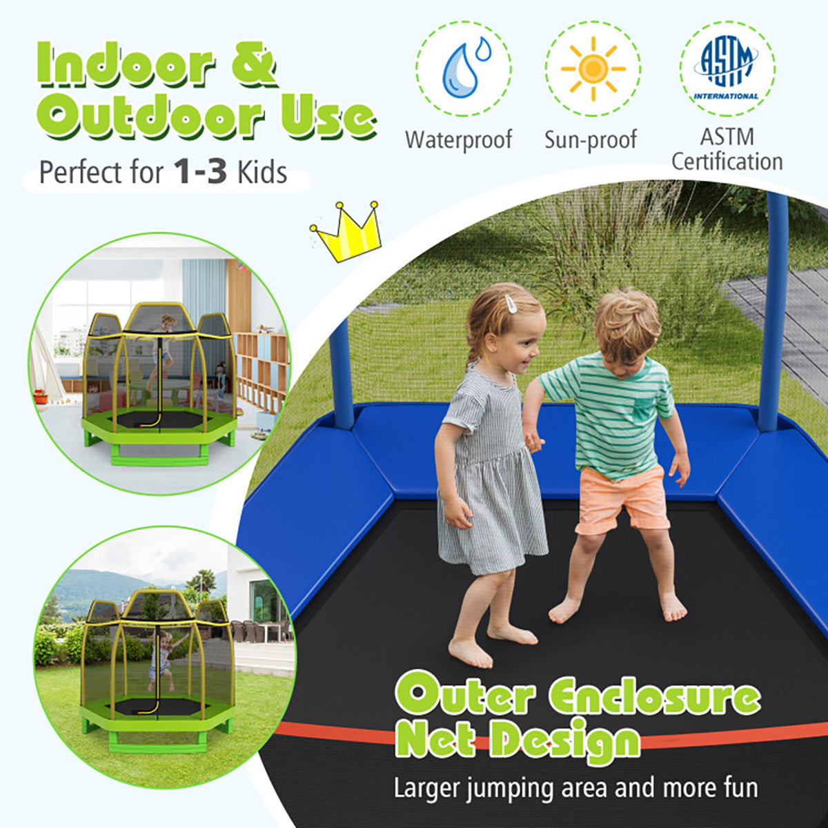 7' Kids Bounce Jumper Trampoline with Enclosure