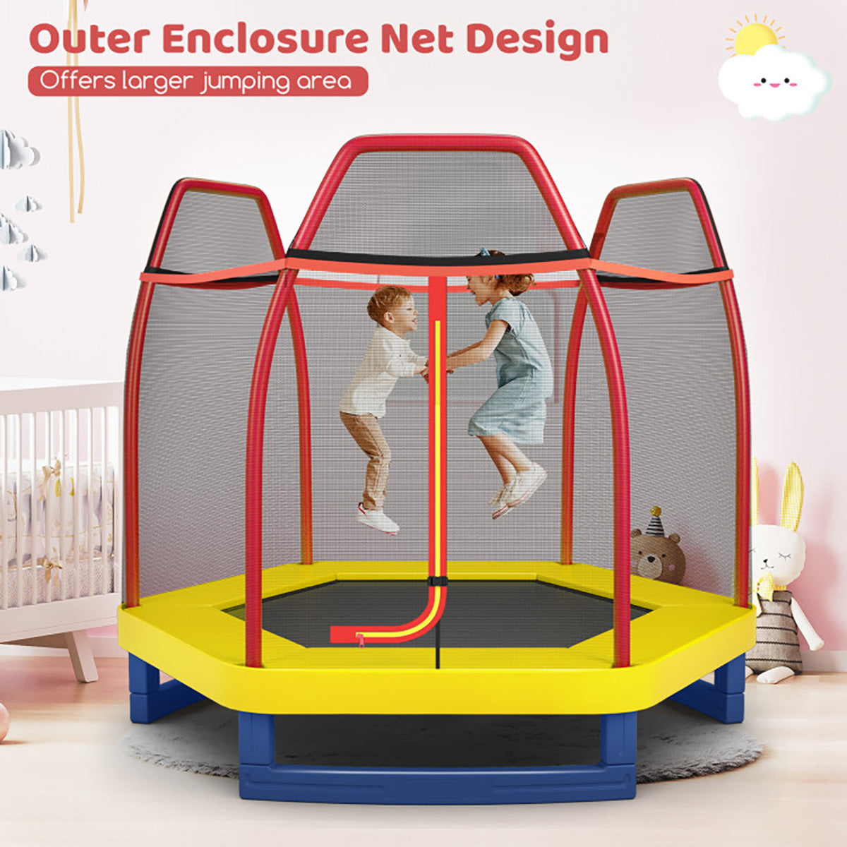 7' Kids Bounce Jumper Trampoline with Enclosure