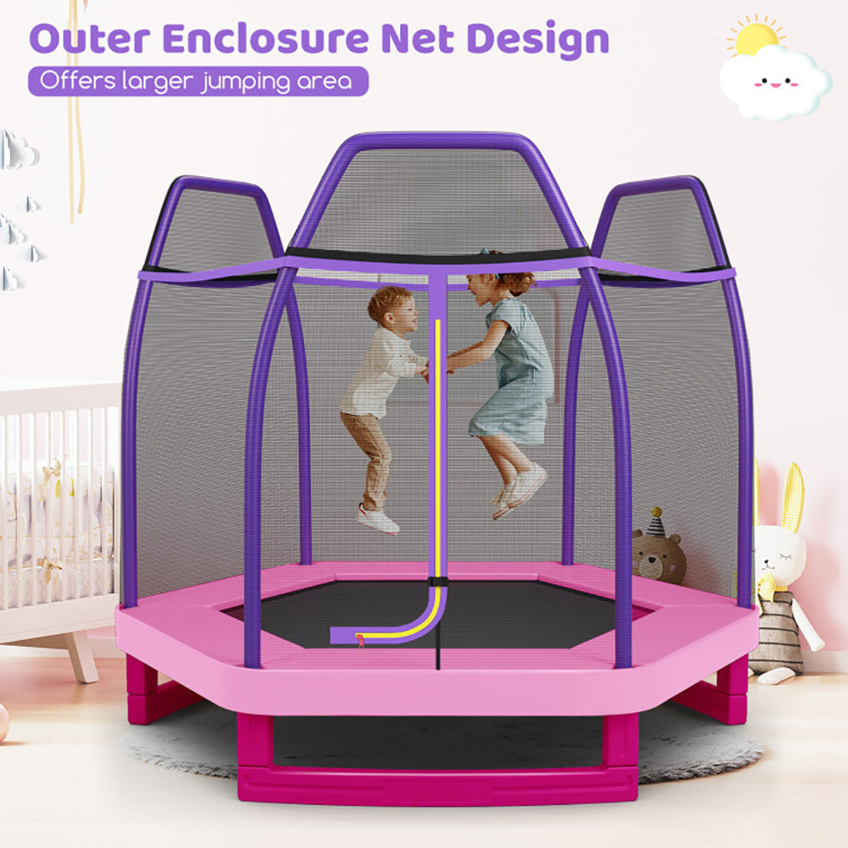 7' Kids Bounce Jumper Trampoline with Enclosure