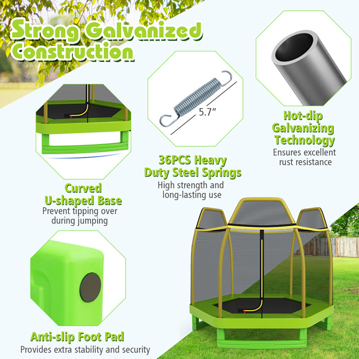 7' Kids Bounce Jumper Trampoline with Enclosure
