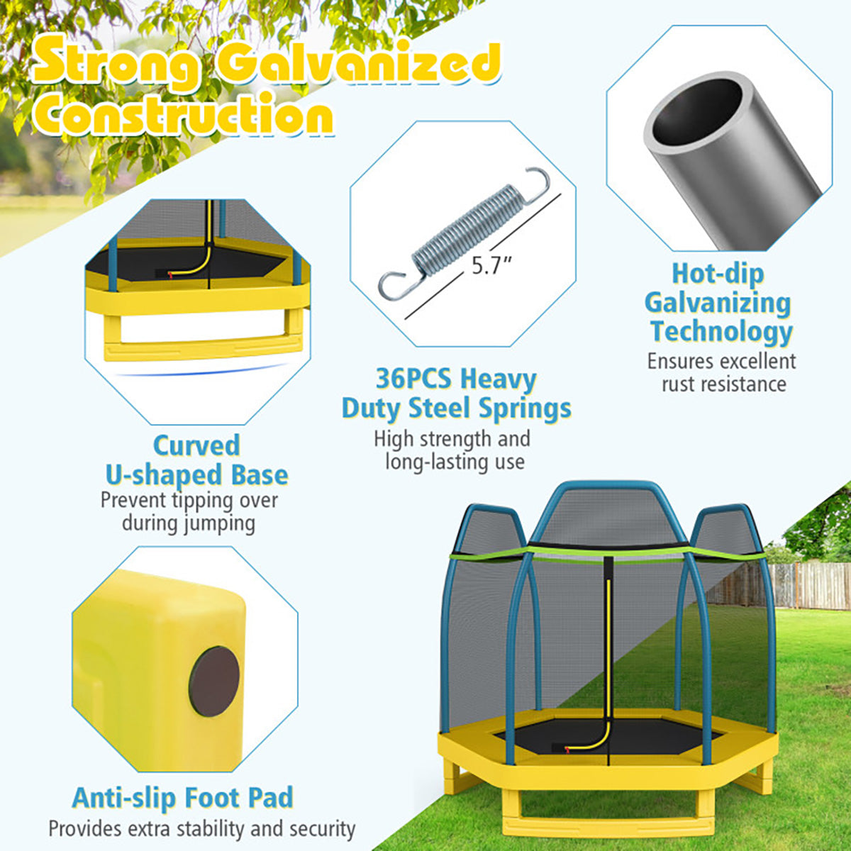 7' Kids Bounce Jumper Trampoline with Enclosure