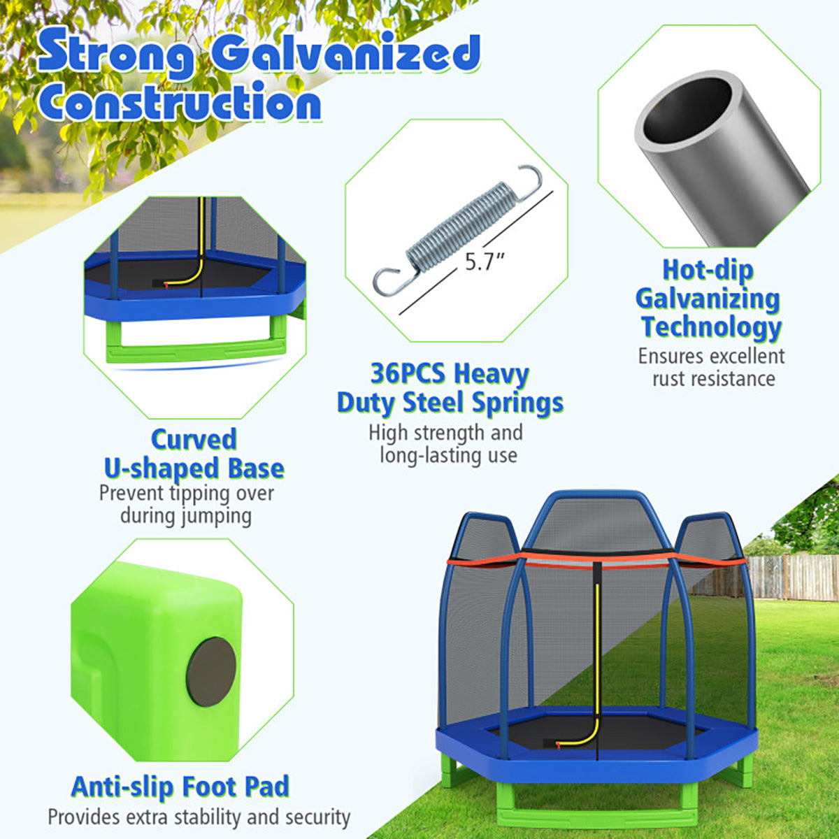 7' Kids Bounce Jumper Trampoline with Enclosure