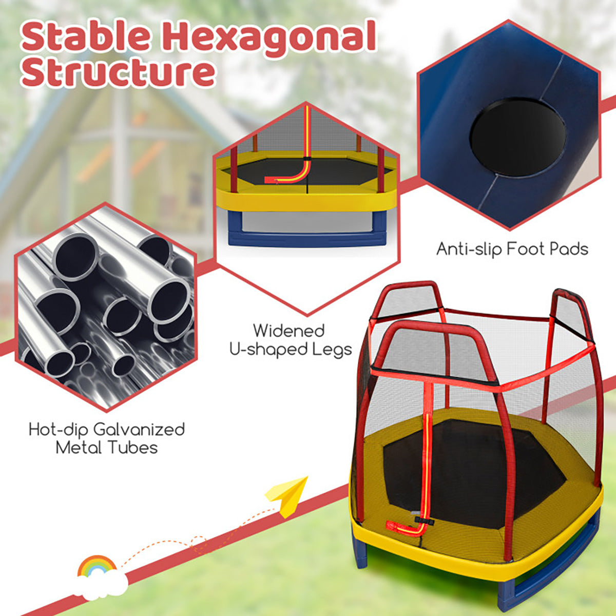 7' Kids Bounce Jumper Trampoline with Enclosure