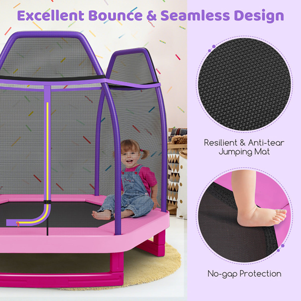 7' Kids Bounce Jumper Trampoline with Enclosure