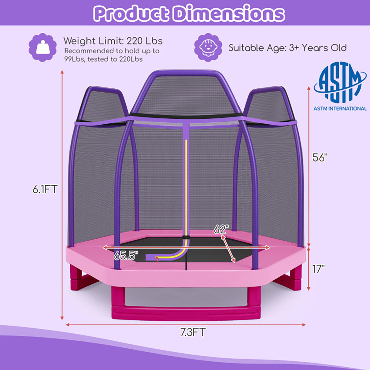 7' Kids Bounce Jumper Trampoline with Enclosure