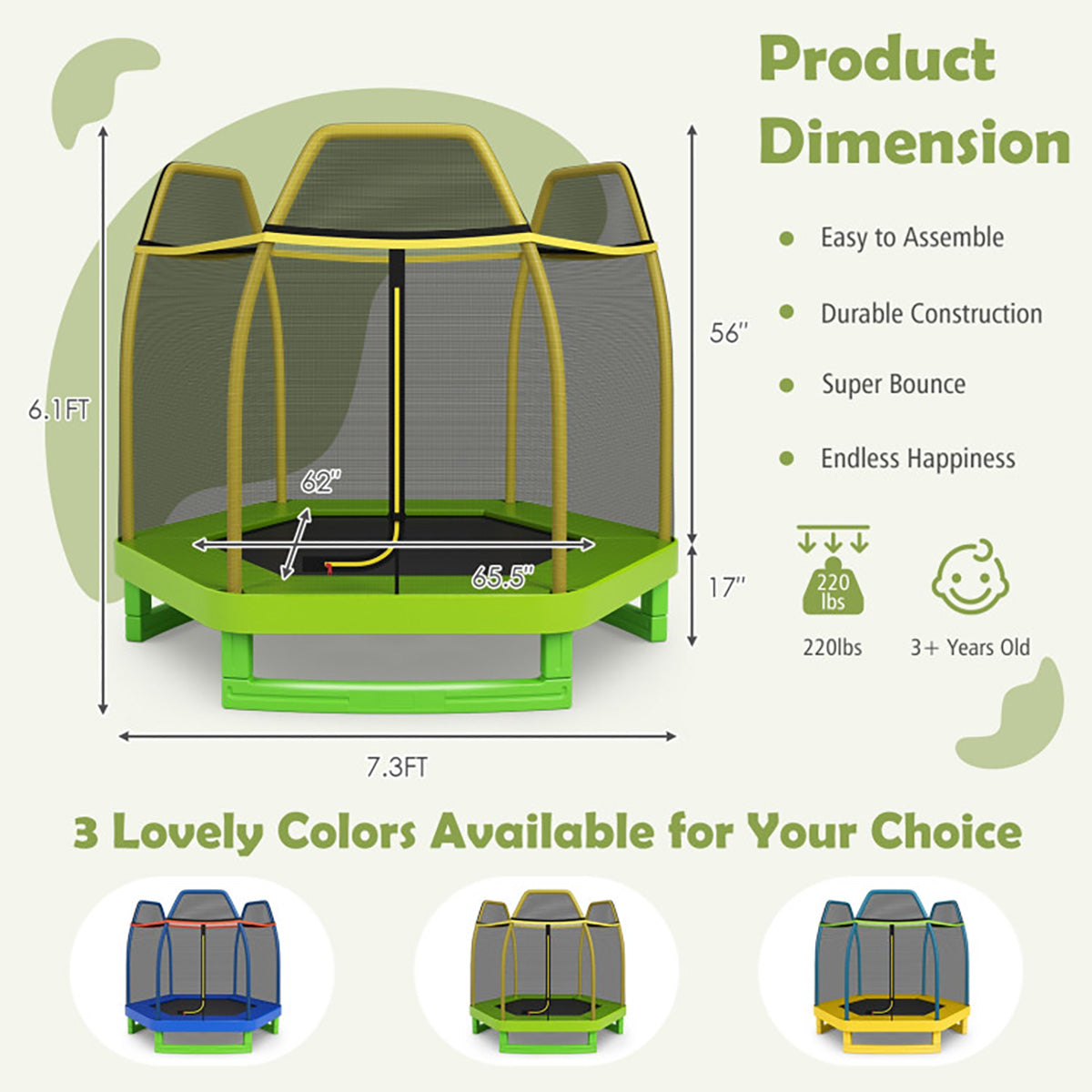 7' Kids Bounce Jumper Trampoline with Enclosure