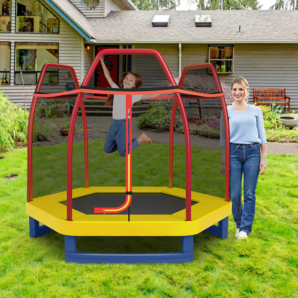 7' Kids Bounce Jumper Trampoline with Enclosure