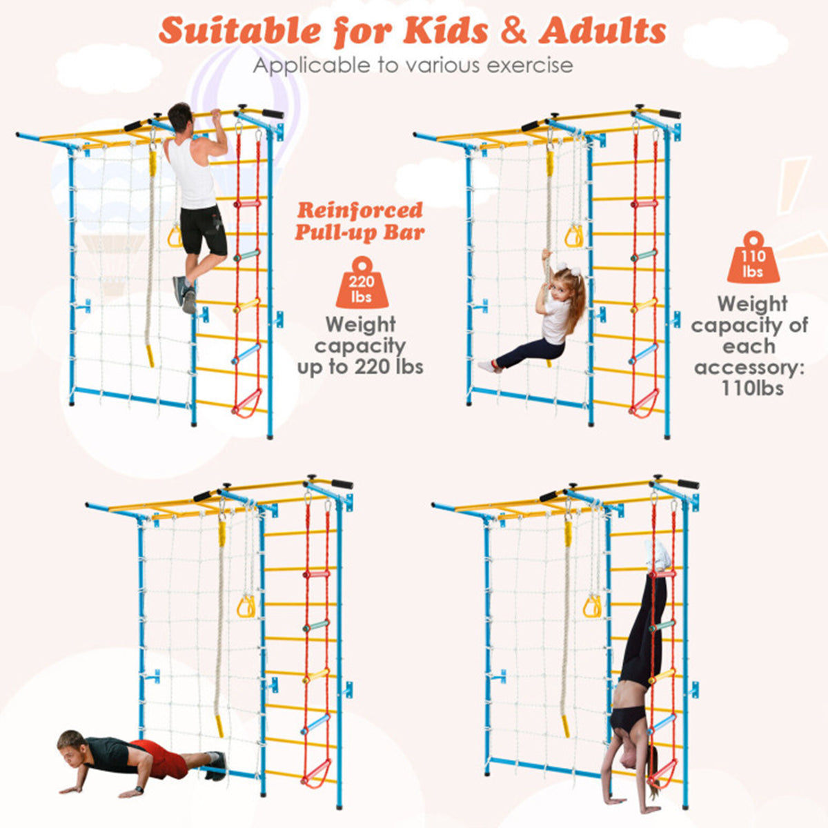 7-in-1 Kinder-Sprossenwand-Set für den Innenbereich