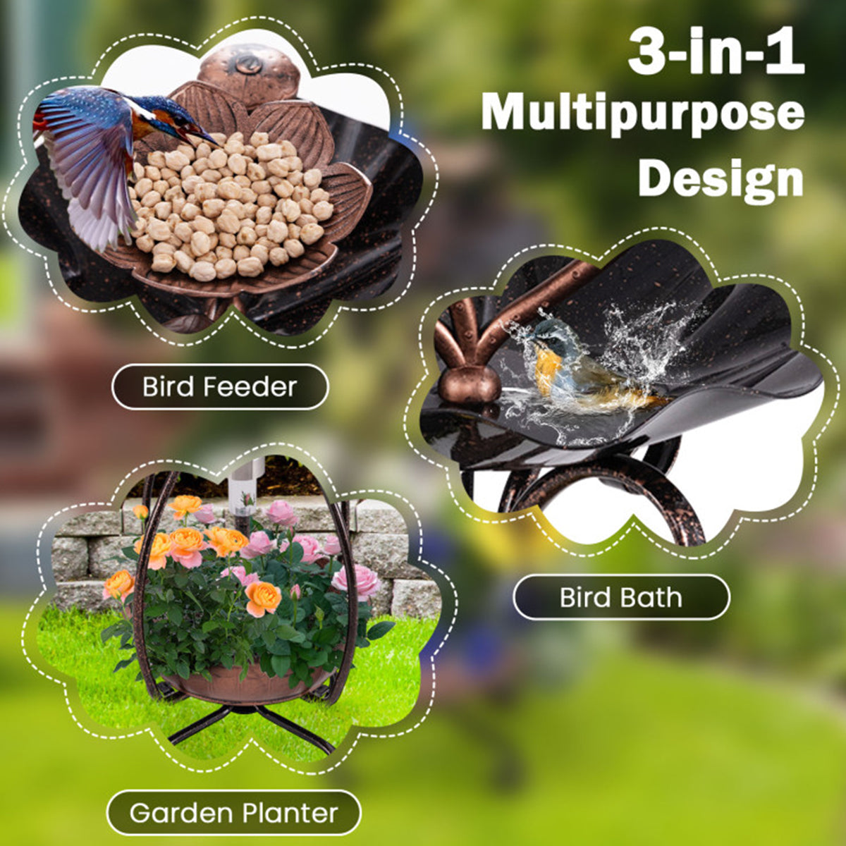 Bebedero, comedero y jardinera solar para pájaros
