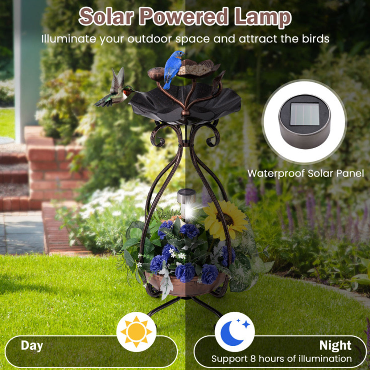 Bebedero, comedero y jardinera solar para pájaros