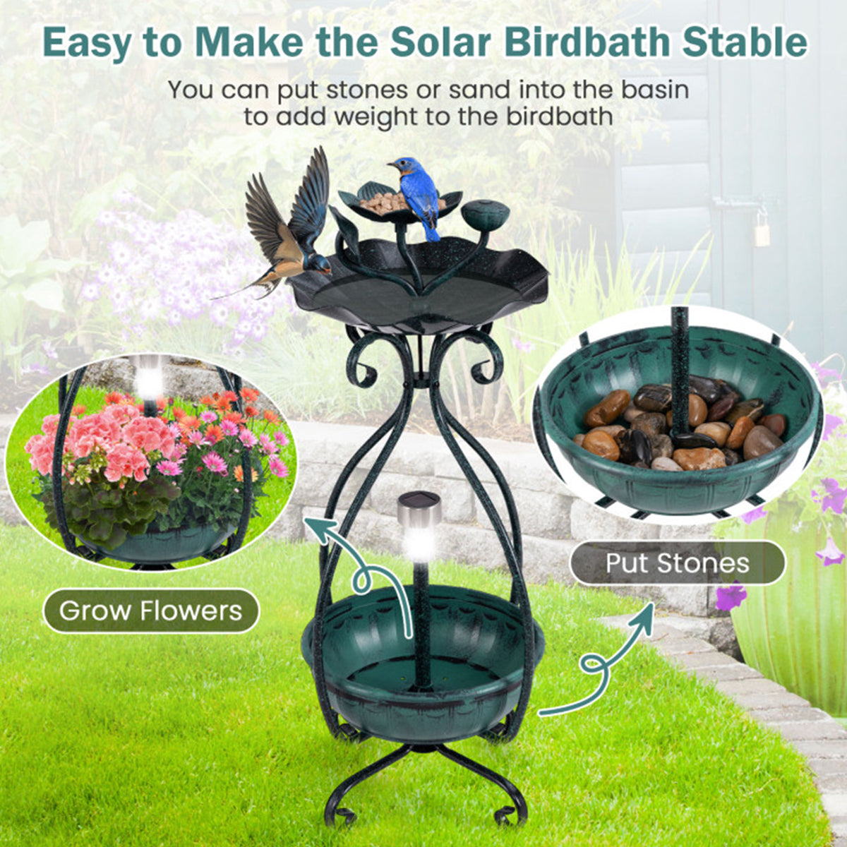 Bebedero, comedero y jardinera solar para pájaros