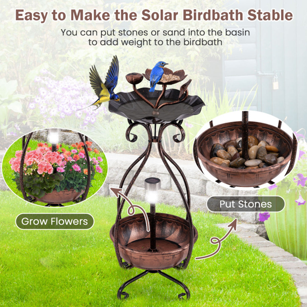 Bebedero, comedero y jardinera solar para pájaros