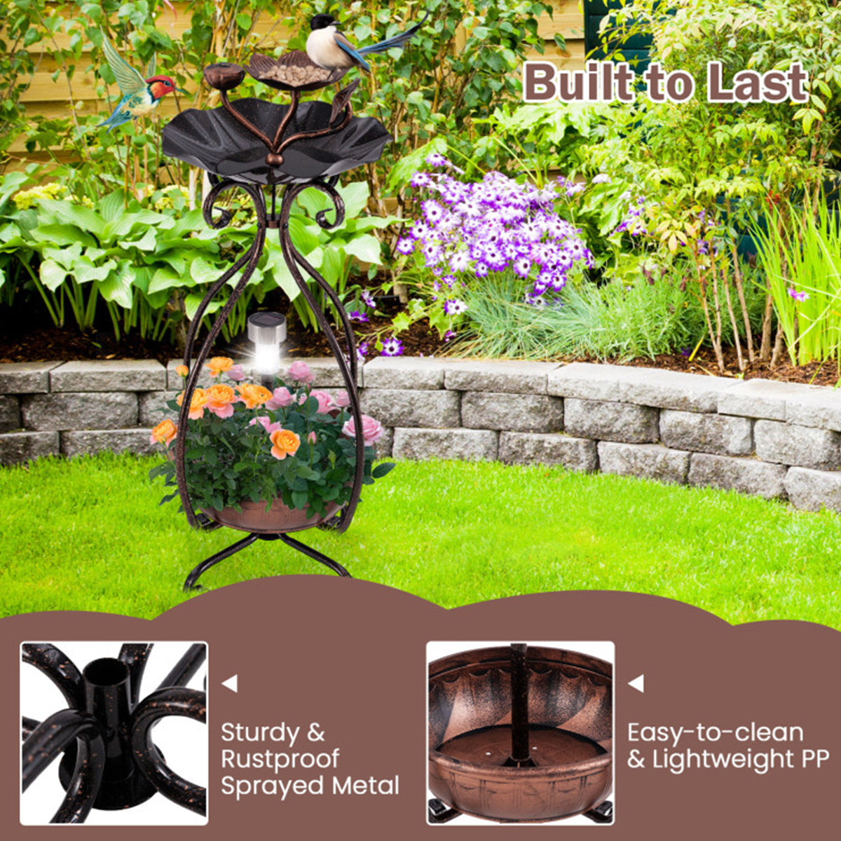 Bebedero, comedero y jardinera solar para pájaros