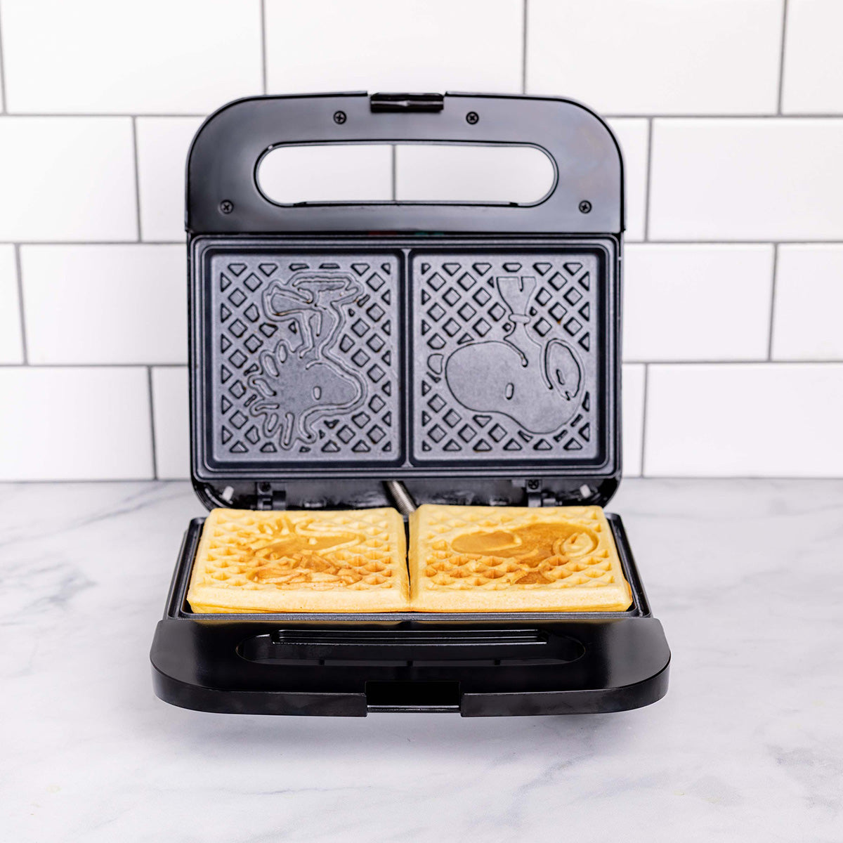 Máquina para hacer waffles de Peanuts Snoopy y Woodstock de doble cuadrado