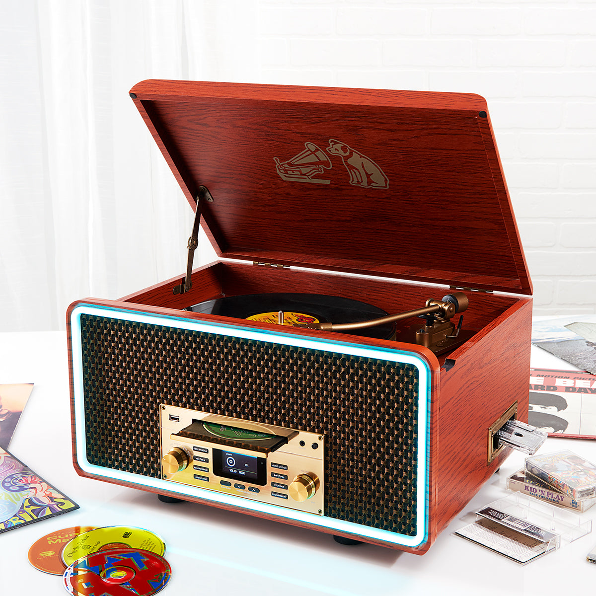8-in-1 Bluetooth-Plattenspieler-Multimediacenter