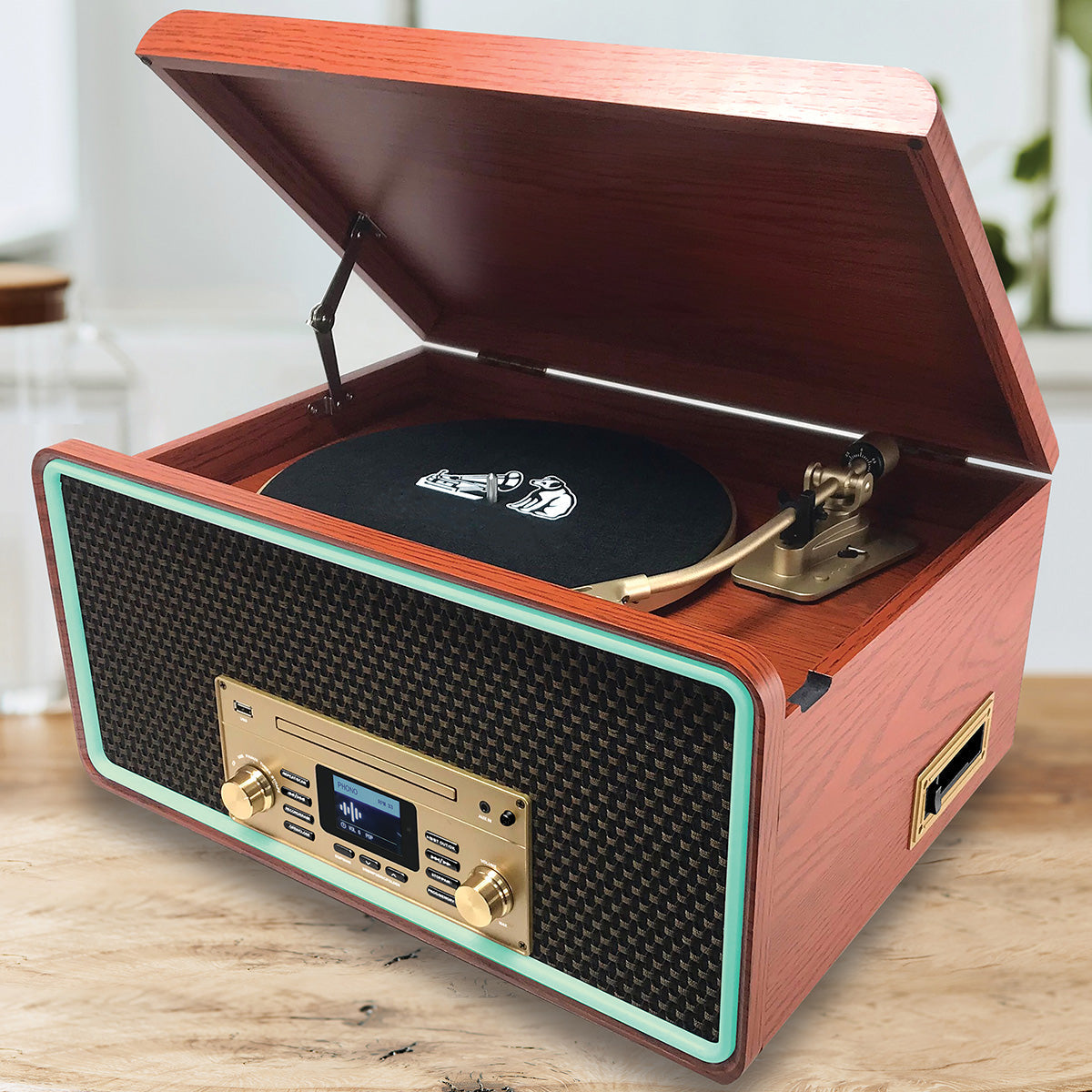 8-in-1 Bluetooth-Plattenspieler-Multimediacenter