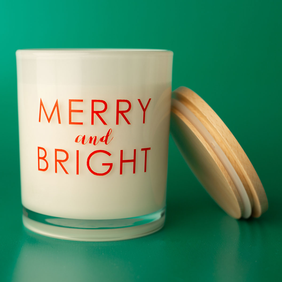 Weihnachtskerze mit Aufdruck – Merry and Bright
