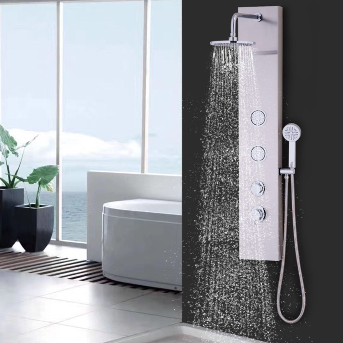 Panel de ducha de acero inoxidable de 47'' con jets de masaje