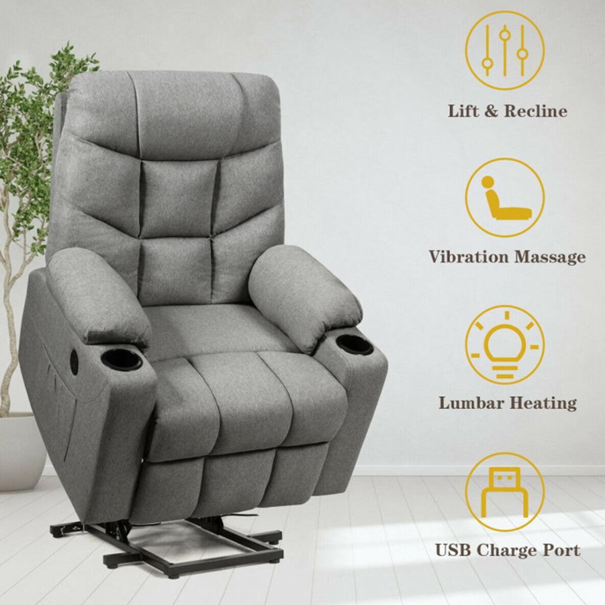 Sillón reclinable de masaje con calefacción y elevación eléctrica
