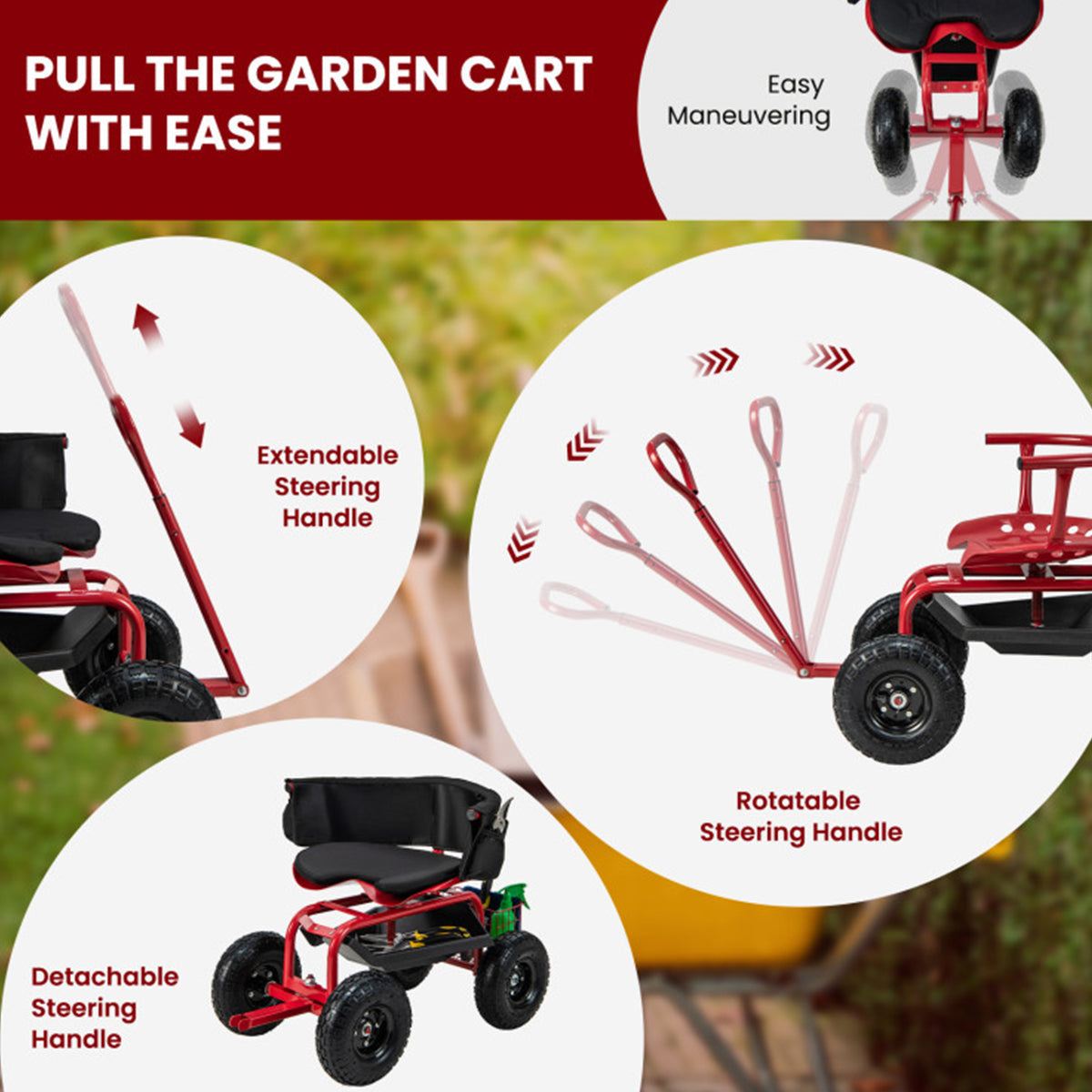 Gepolsterter rollbarer Gartenwagen mit Drehsitz