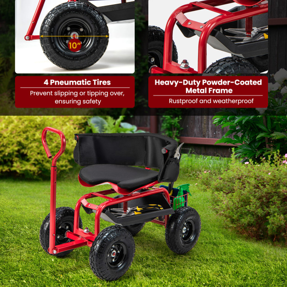 Gepolsterter rollbarer Gartenwagen mit Drehsitz
