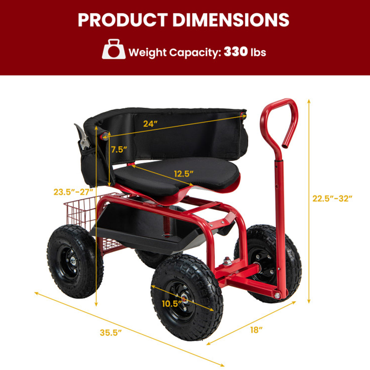 Gepolsterter rollbarer Gartenwagen mit Drehsitz