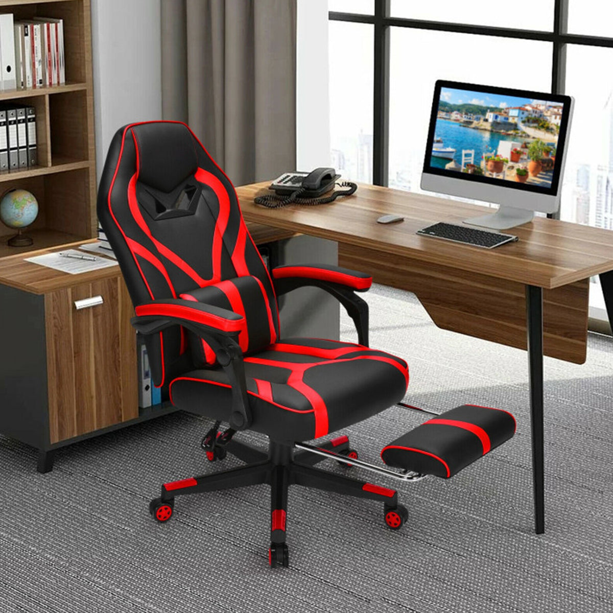Silla gaming estilo carreras con soporte lumbar de masaje