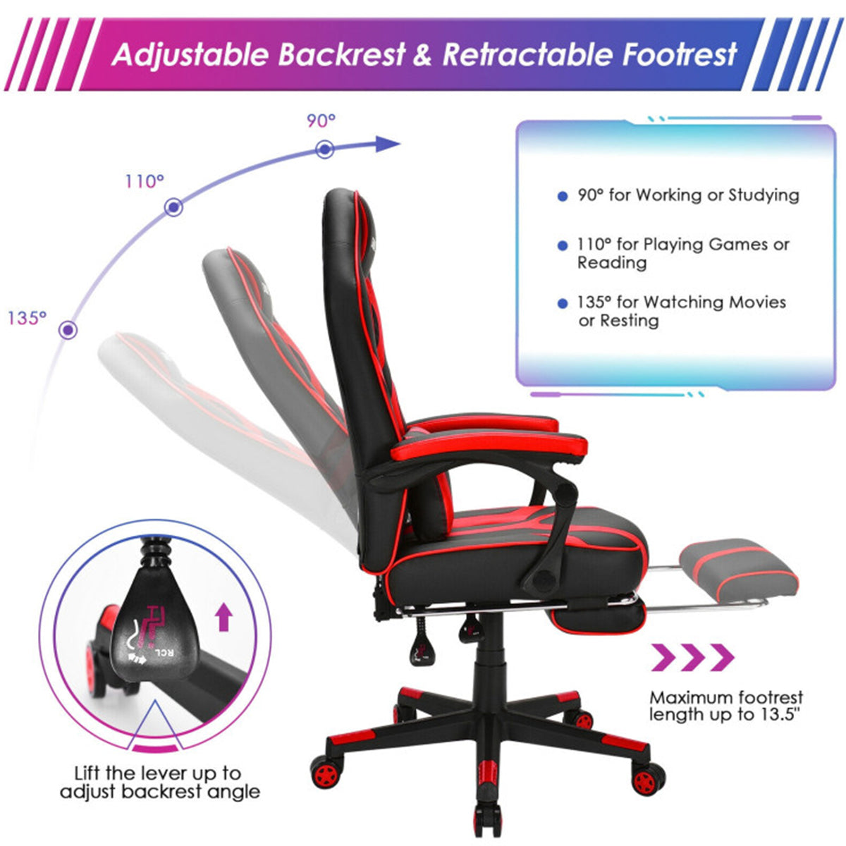 Silla gaming estilo carreras con soporte lumbar de masaje