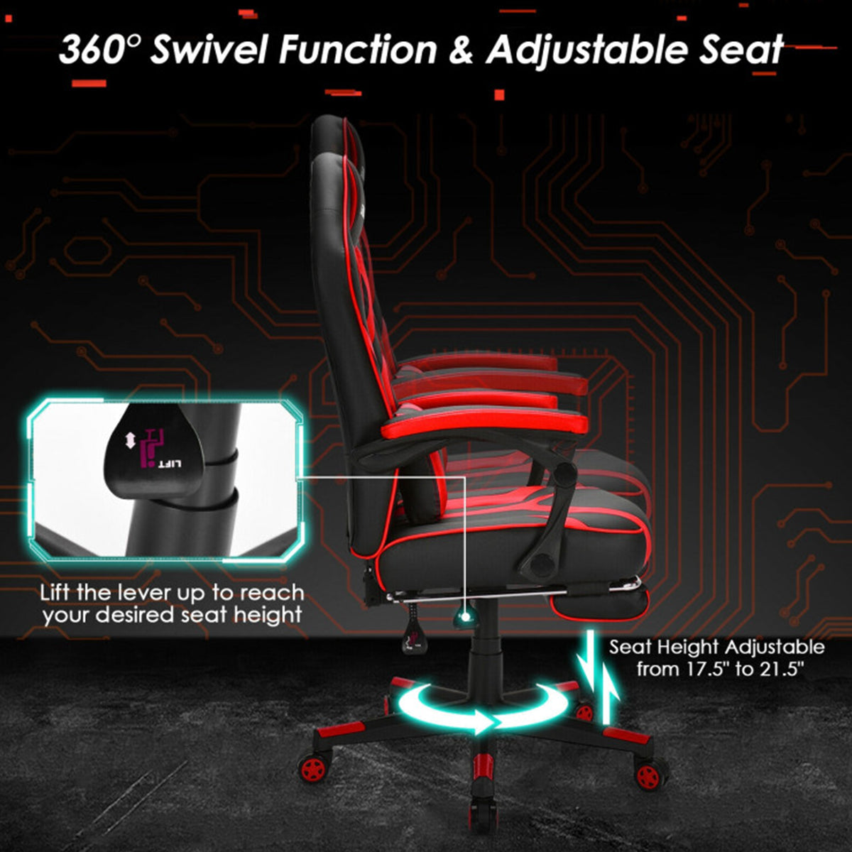 Silla gaming estilo carreras con soporte lumbar de masaje