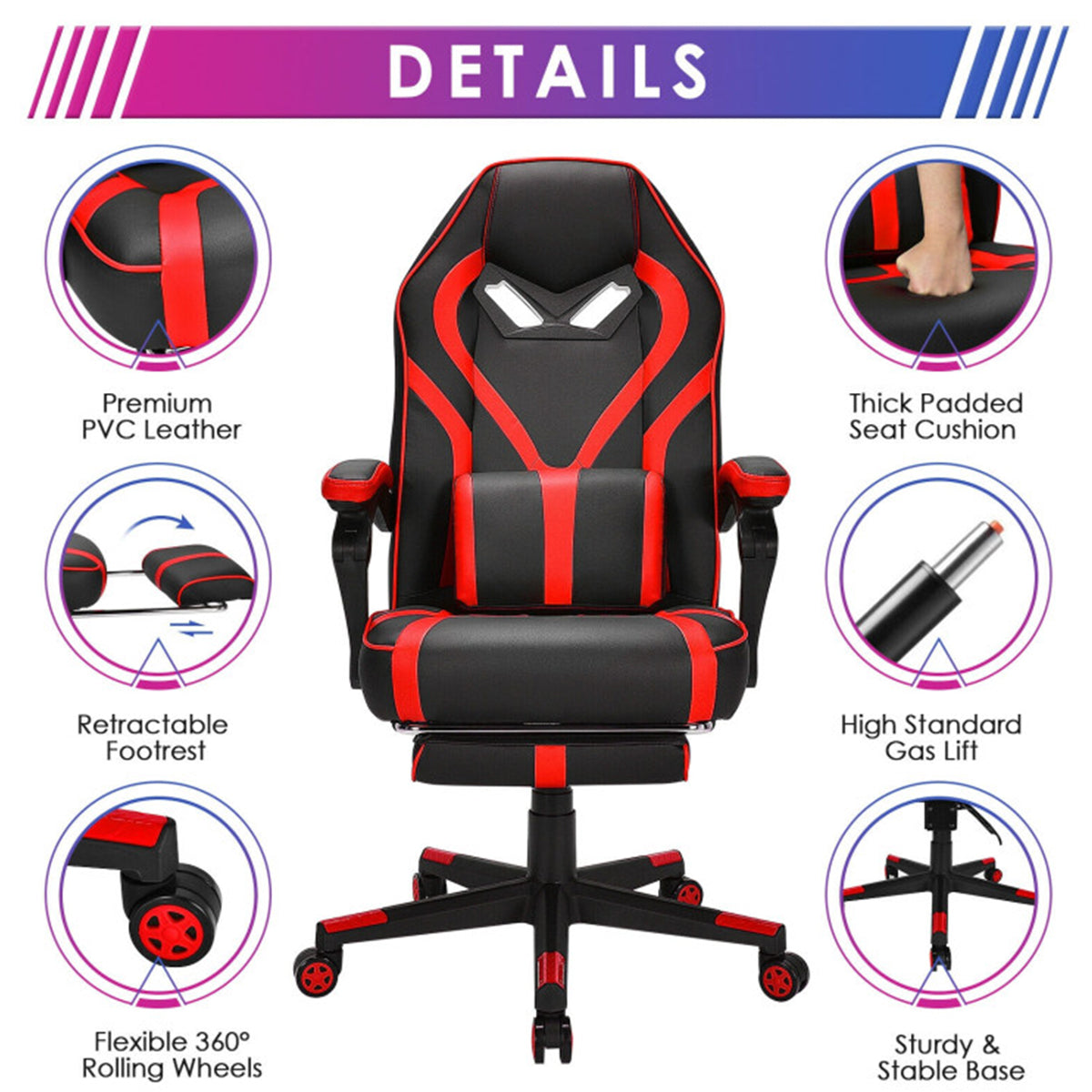 Silla gaming estilo carreras con soporte lumbar de masaje