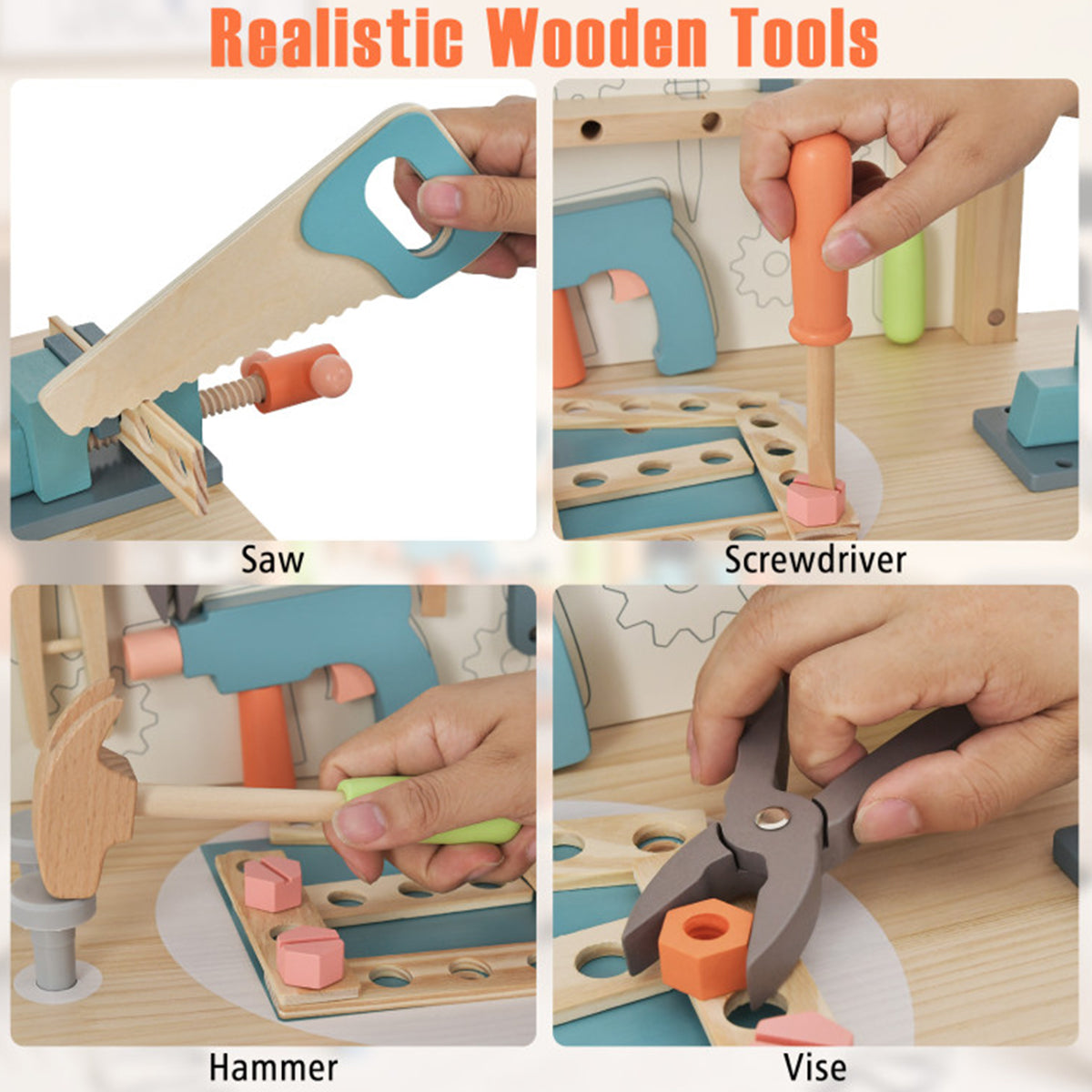 Houten werkbank met gereedschap voor rollenspel