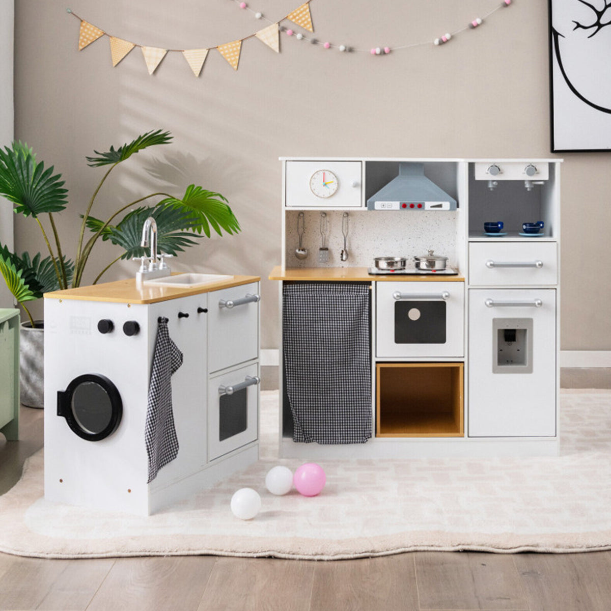 Cocina de juguete de madera de 2 piezas con sonido para niños