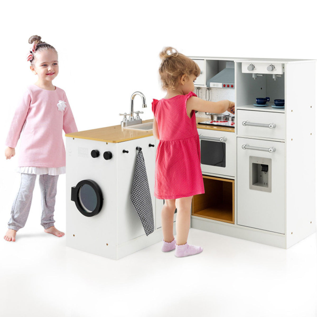 Cocina de juguete de madera de 2 piezas con sonido para niños