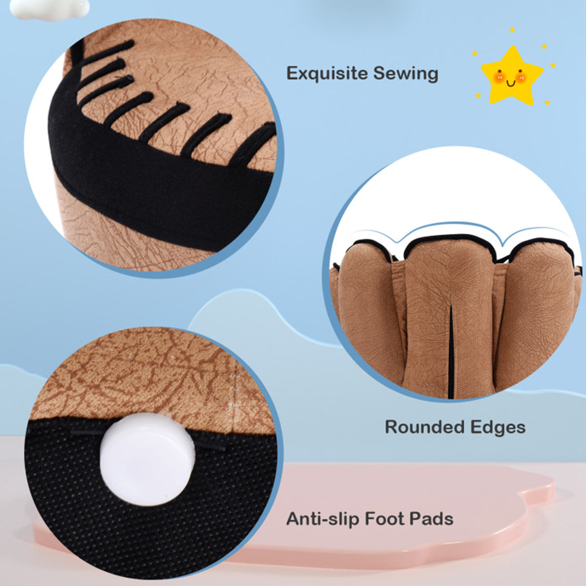 Sofá tapizado para niños con forma de guante de béisbol