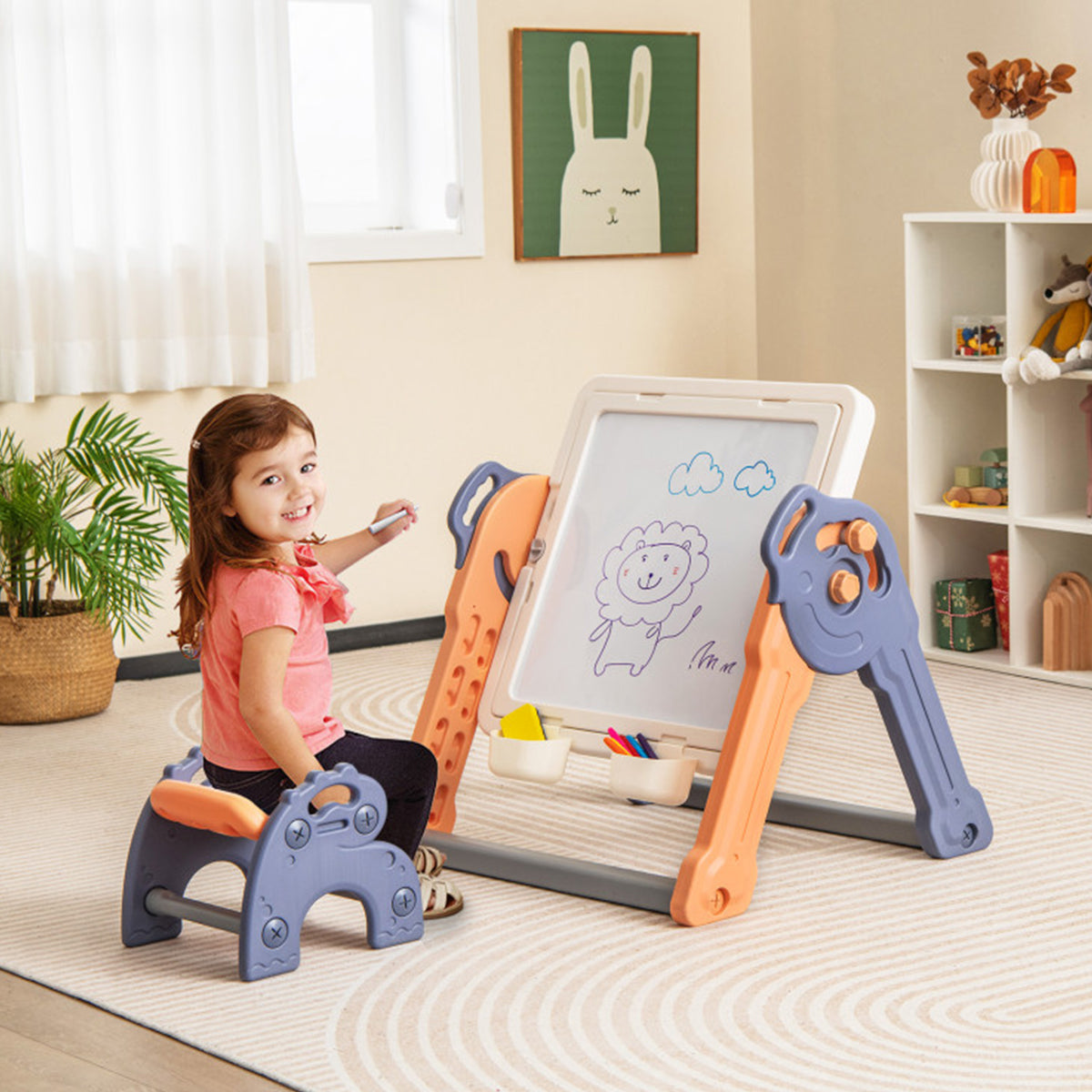 6-in-1 klappbare Kinder-Staffelei mit Baustein-Tischplatte