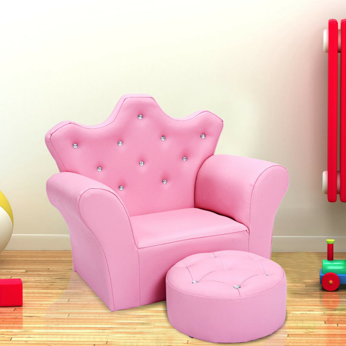 Sofá de princesa para niños con otomana