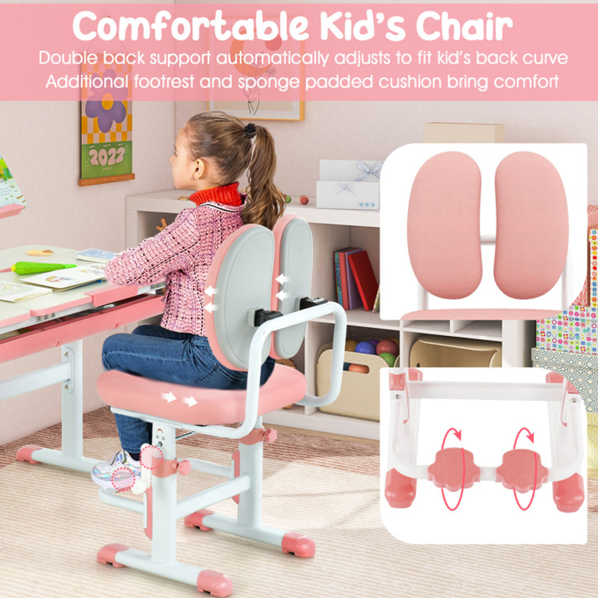 Height-Adjustable Kids Desk and Chair Set