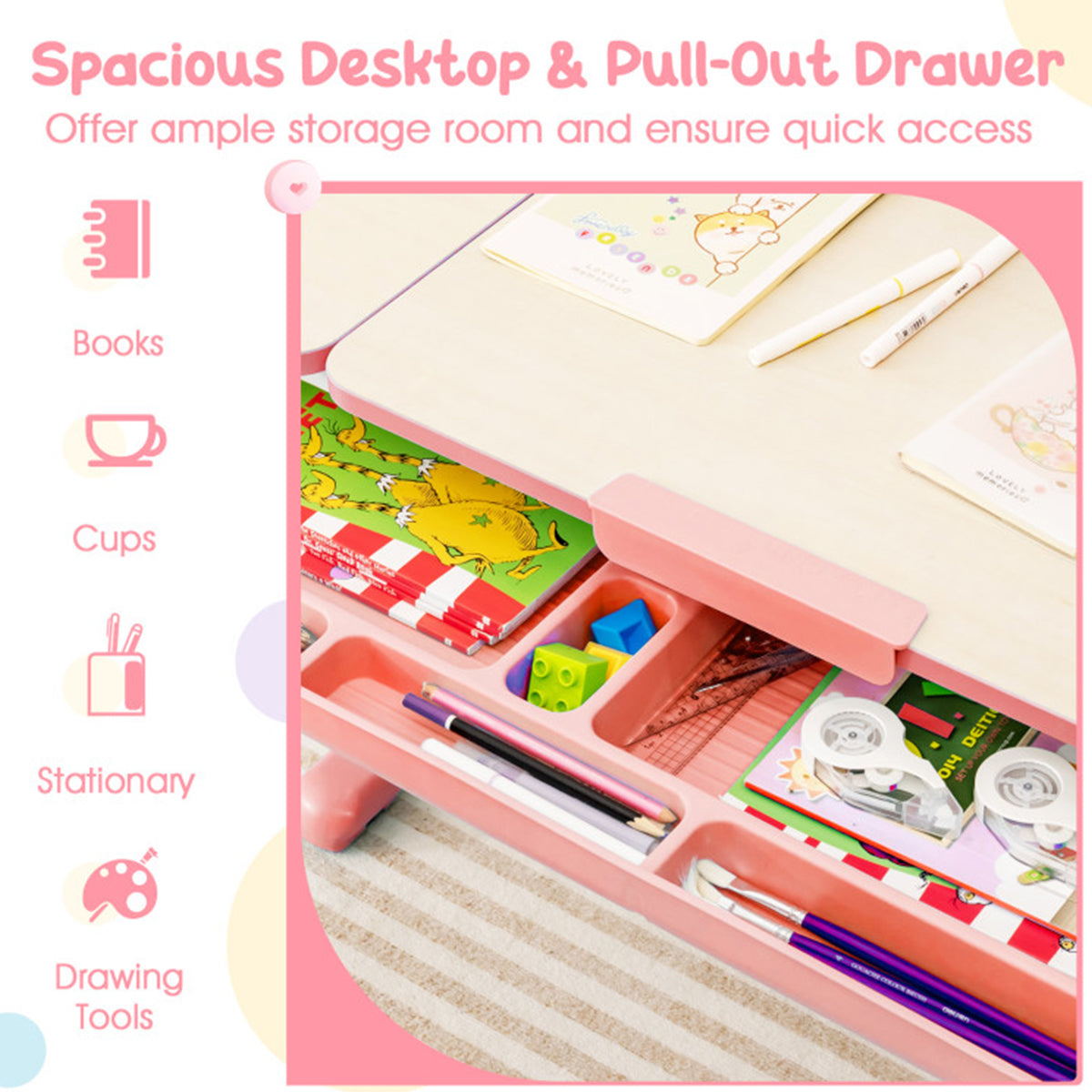 Height-Adjustable Kids Desk and Chair Set