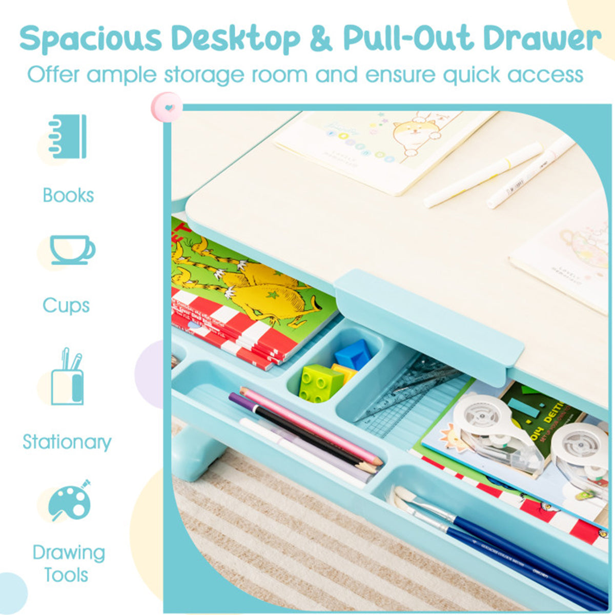 Height-Adjustable Kids Desk and Chair Set
