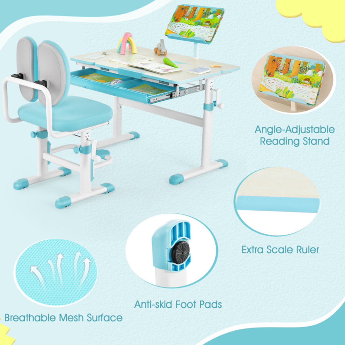 Height-Adjustable Kids Desk and Chair Set