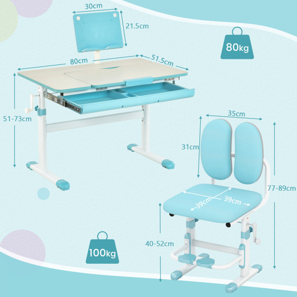Height-Adjustable Kids Desk and Chair Set