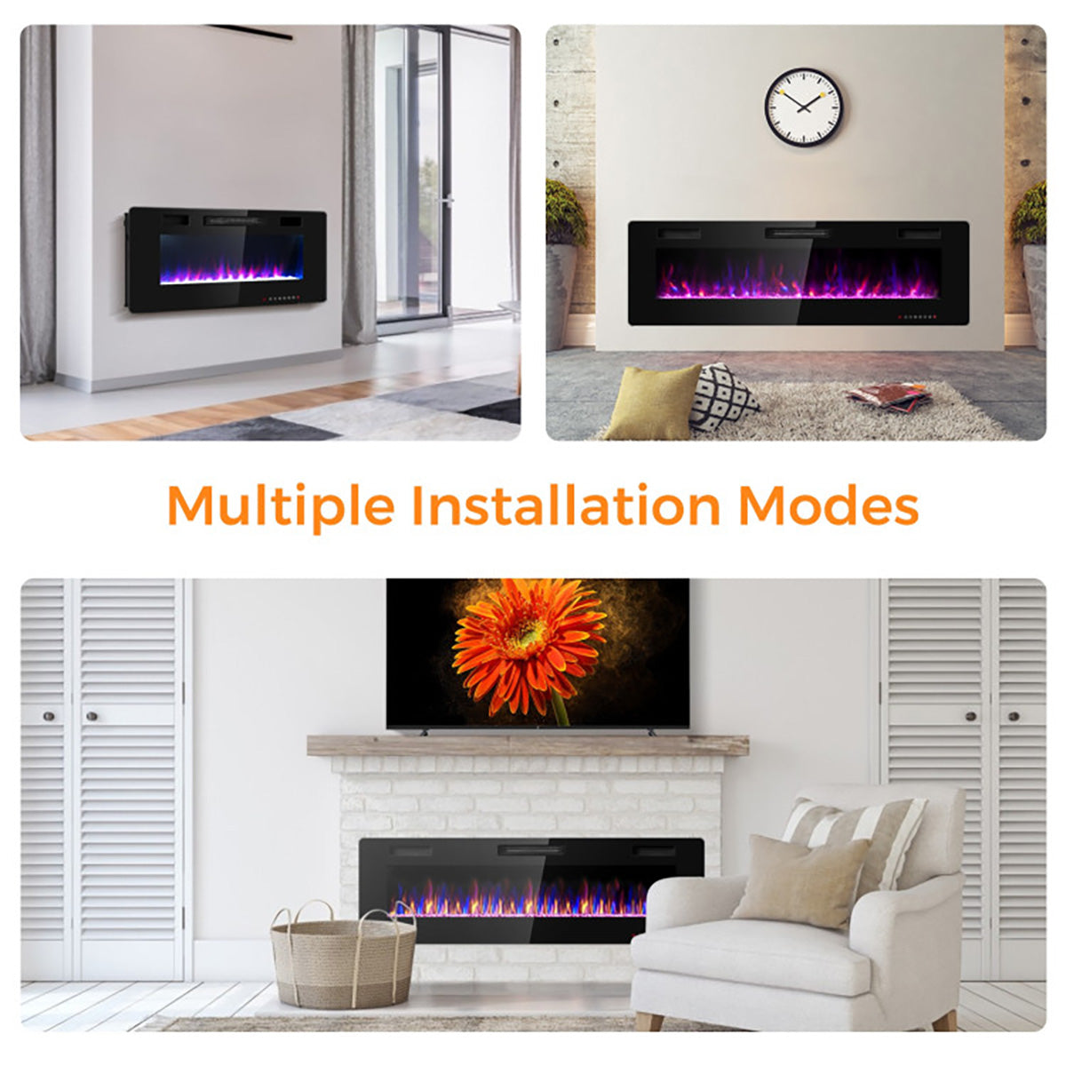 60'' ultraflacher elektrischer Kamin zum Wandeinbau oder zur Wandmontage