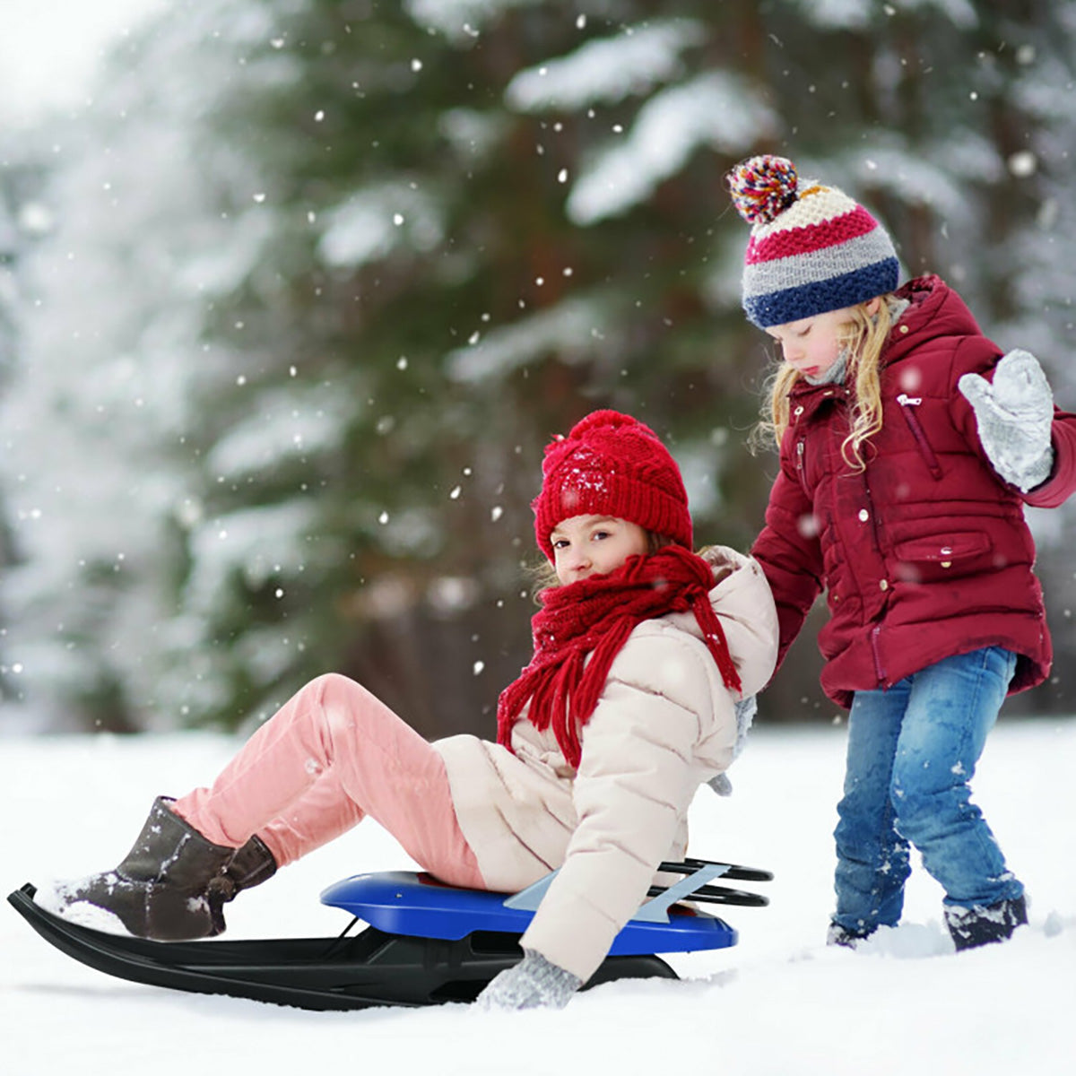 Klappbarer Metall-Schneeschlitten für Kinder mit Zugseil