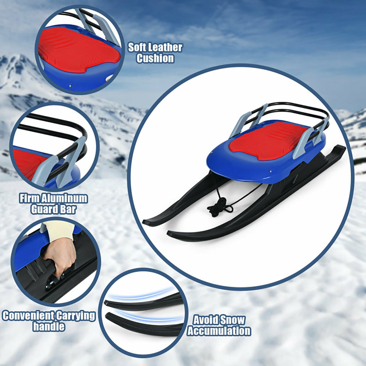 Klappbarer Metall-Schneeschlitten für Kinder mit Zugseil