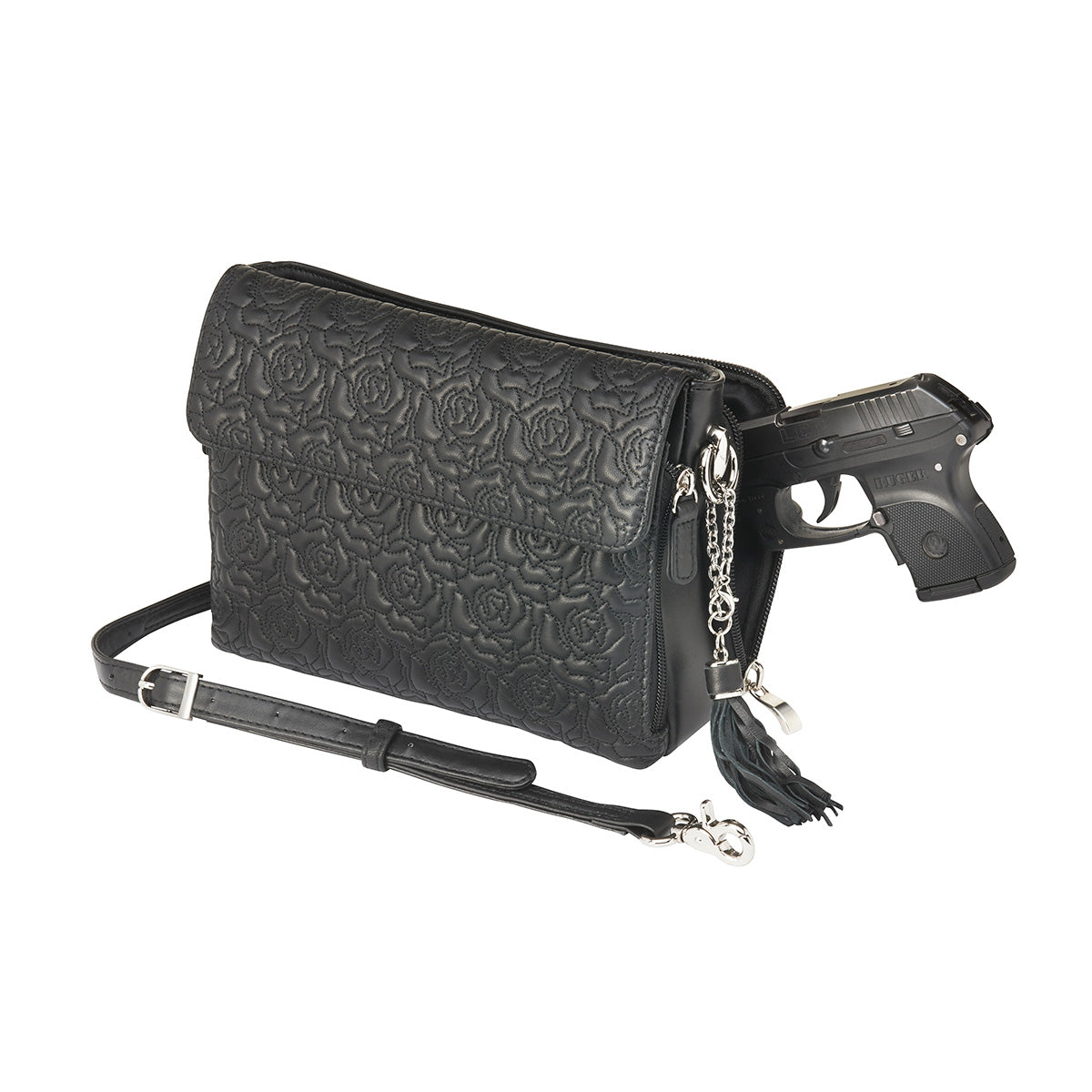Bolso bandolera bordado con compartimento para arma oculta