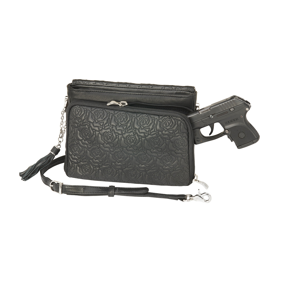 Bolso bandolera bordado con compartimento para arma oculta