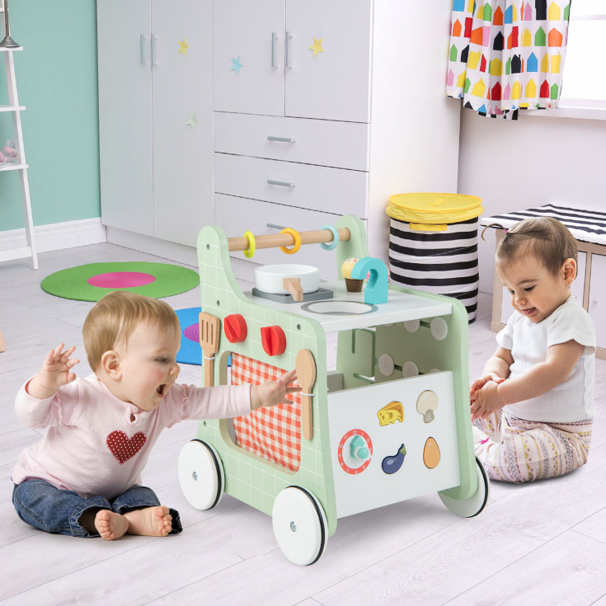 6-in-1 Lauflernwagen aus Holz mit Spielküche
