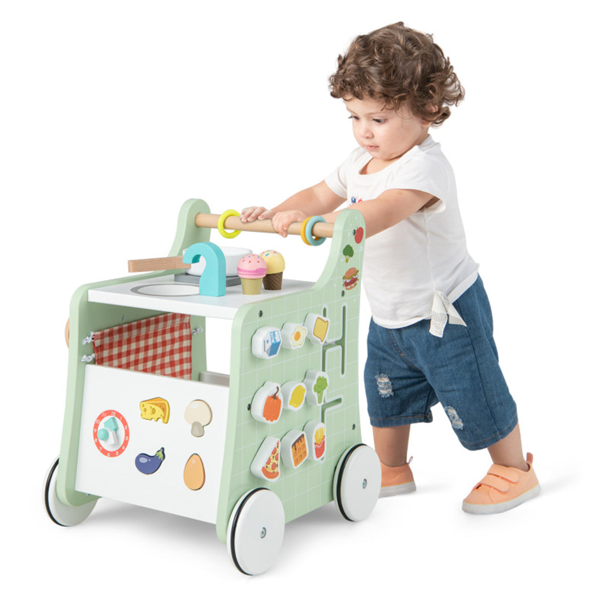 6-in-1 Lauflernwagen aus Holz mit Spielküche