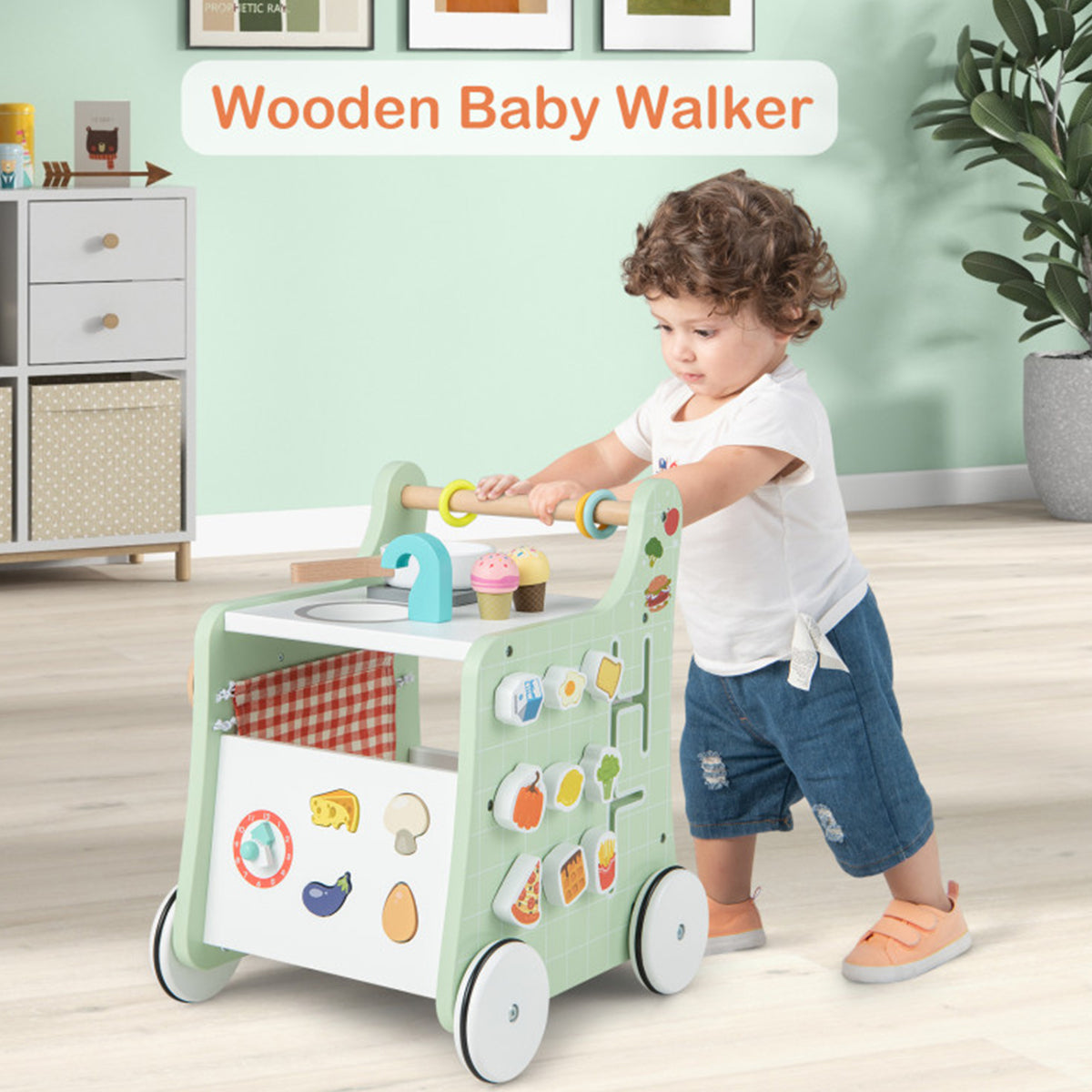 6-in-1 Lauflernwagen aus Holz mit Spielküche